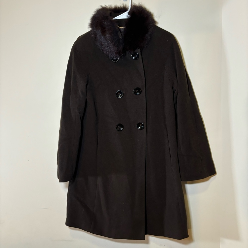 Saga Furs 1 Madison $495 Coat Wool Cashmere Brown Fox Fur Double Breasted 8